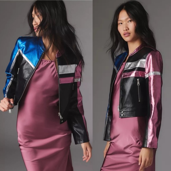 UO Snoh Faux Leather Metallic Moto Jacket XS BNWT - Picture 2 of 10